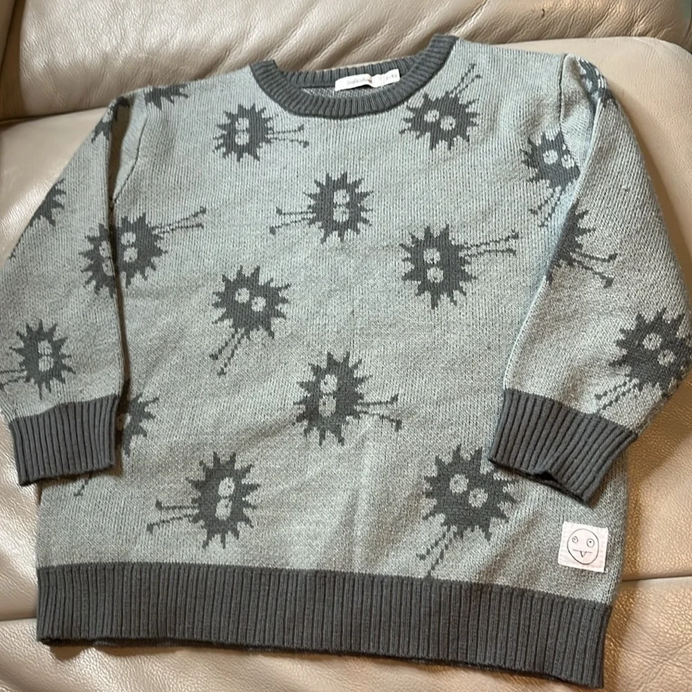 Indikidual Kids Splat Print Knit Sweater Grey Monster Crewneck Size 3-5Y